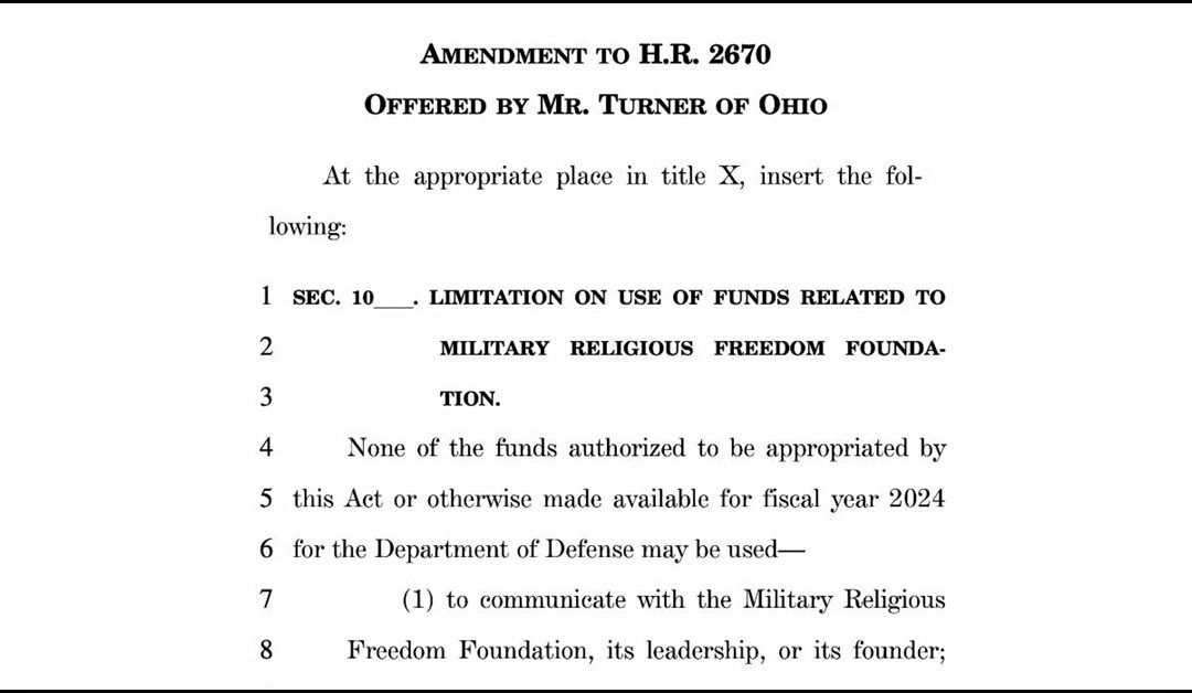 MLTF stands in defense of Military Religious Freedom Foundation against attack by House GOP